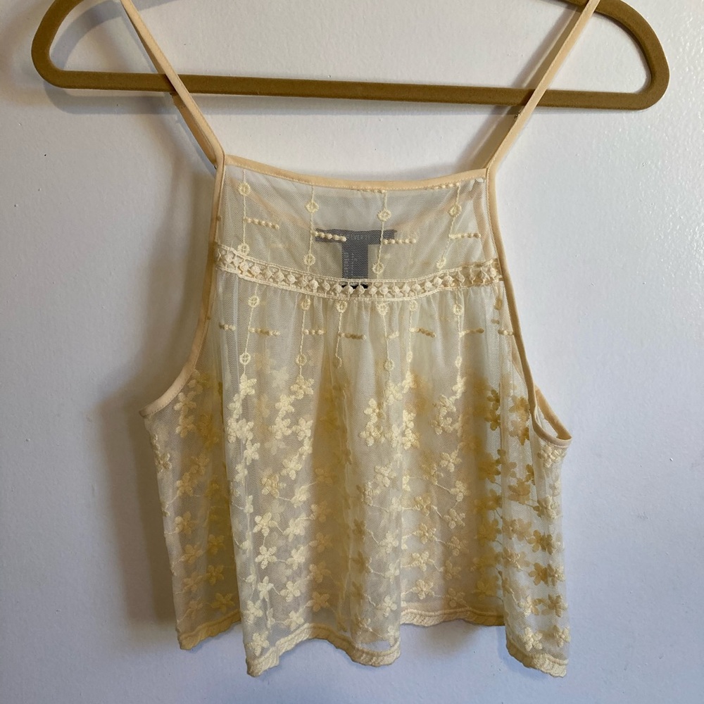 💫pale yellow lace crop top💫